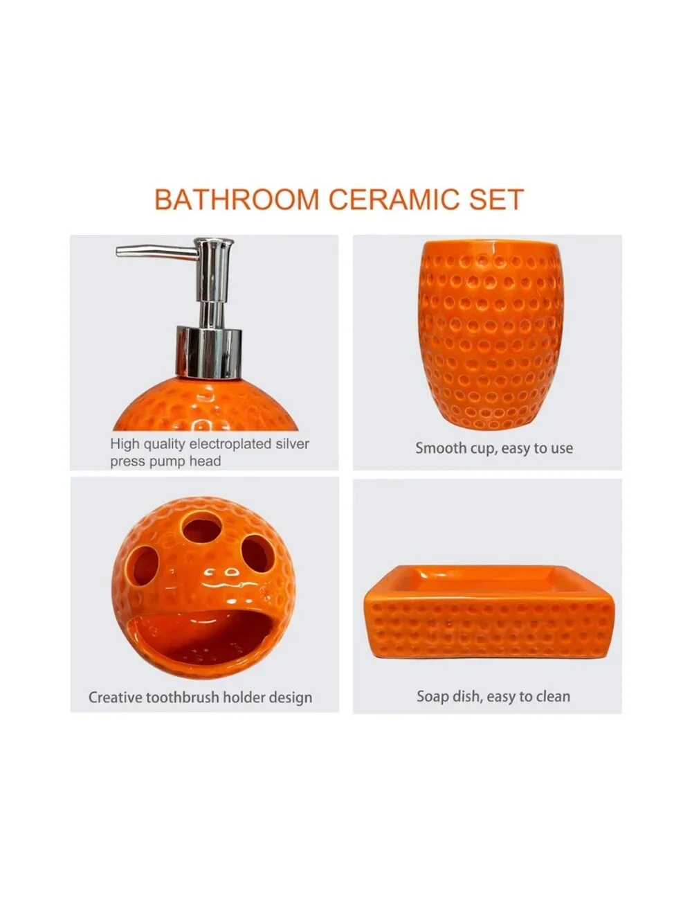 NWT 4pc Set Ceramic Dimple Texture Bathroom Accessories Set Soap Toothbrush